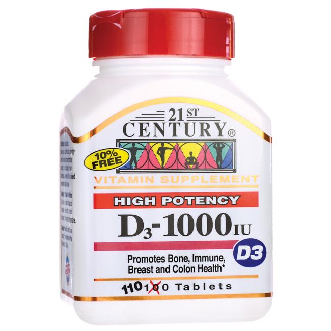 21st-Century-Vit-D3-1000-IU-110-Tab.jpg 21st Century Vit D3 1000 IU 110 Tablet - الصورة 1