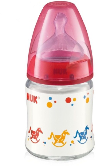 Nuk.jpg رضاعة الأطفال Nuk Wide Neck Glass Bottle 0-6m 120ml-Colored - الصورة 1