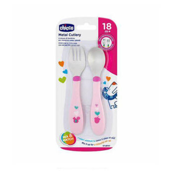 Chicco Metal Cutlery Pink 18M+